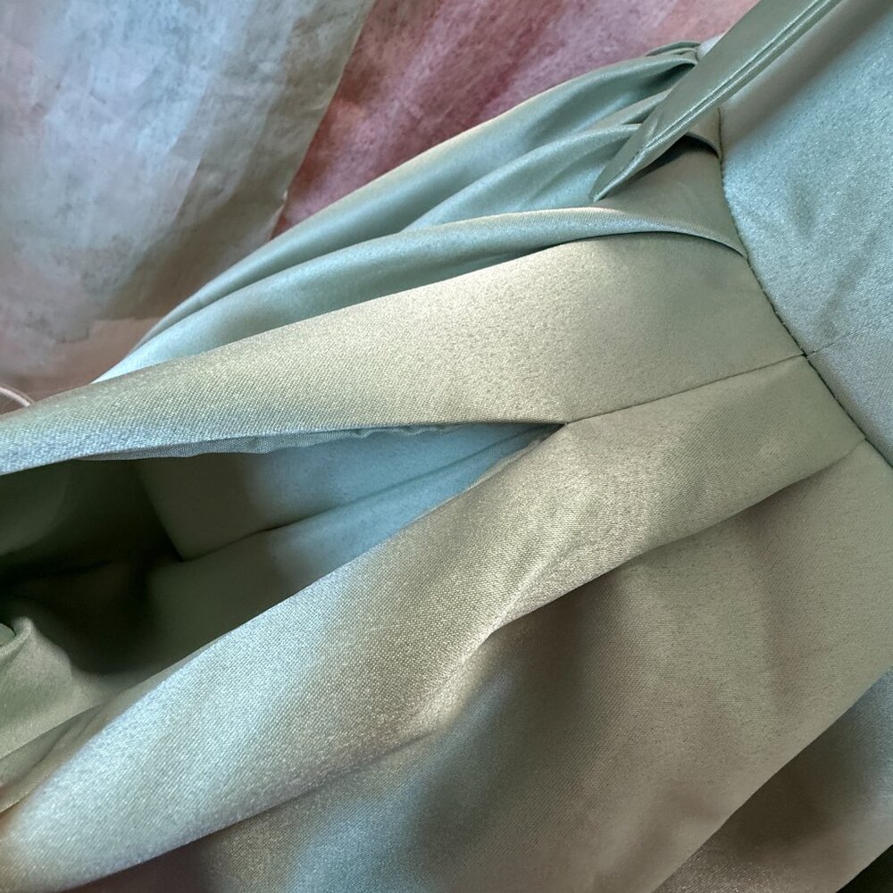 ๐Sage Green Lace Up Cocktail - Bridesmaid - Homecoming Dress w/ Wide Straps - Picture 10 of 16